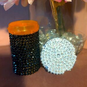Handmade Luxury Rhinestone Pill Bottle – Black & Silver Bling Organizer